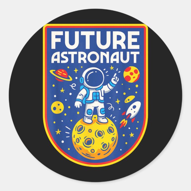 Future Astronaut Moon Planet Earth Science Outer Classic Round Sticker (Front)