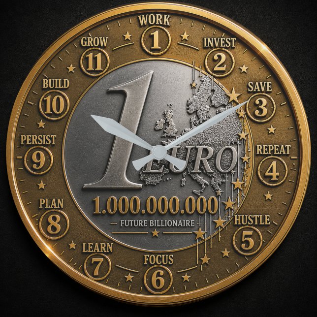 Future Billionaire Euro Coin  Large Clock (Creator Uploaded)