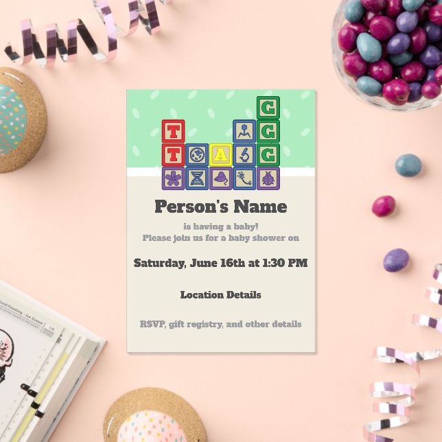 Future Biologist's Blocks Baby Shower Acrylic Invitations (Insitu (Celebration))