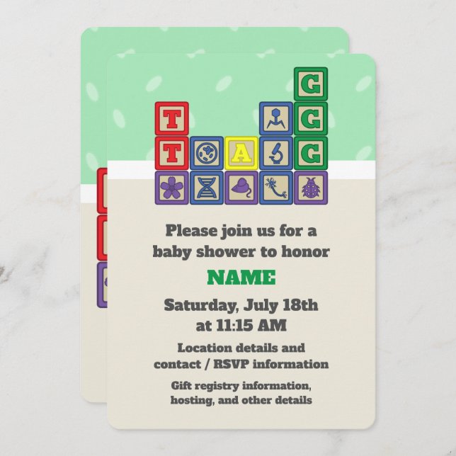 Future Biologist's Blocks Baby Shower Invitation (Front/Back)