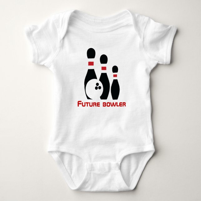 Future bowler, bowling ball and pins baby bodysuit (Front)