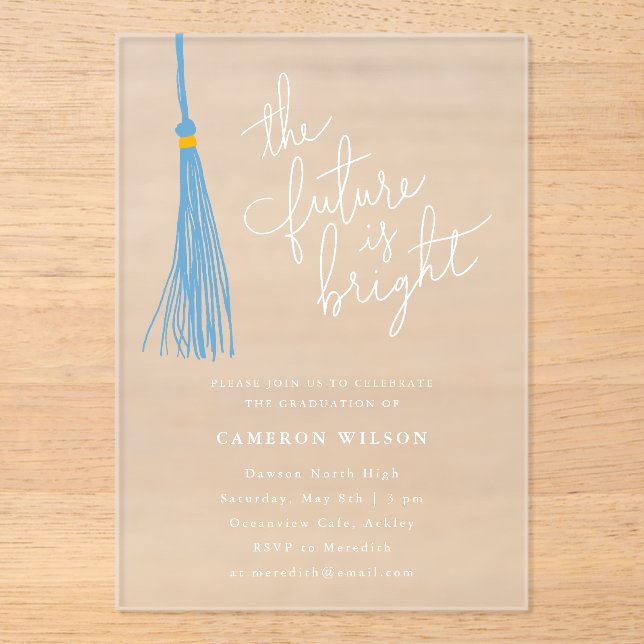 Future Bright Light Blue Tassel Graduation Party Acrylic Invitations (Front)