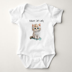 Future Cat Lady Watercolor Kitten with Blue Eyes Baby Bodysuit