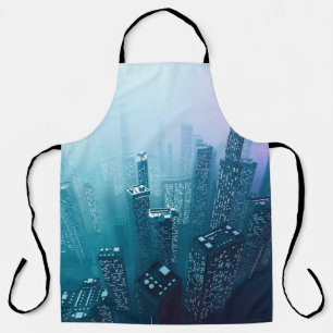 Future city downtown with skyscrapers in neon cybe apron