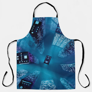 Future city downtown with skyscrapers in neon cybe apron