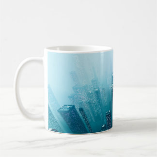 Future city downtown with skyscrapers in neon cybe coffee mug