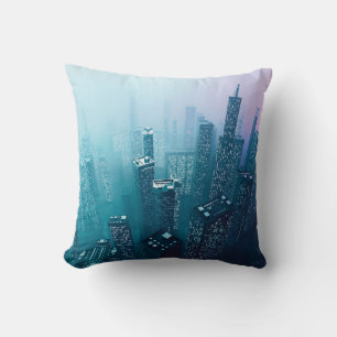 Future city downtown with skyscrapers in neon cybe cushion