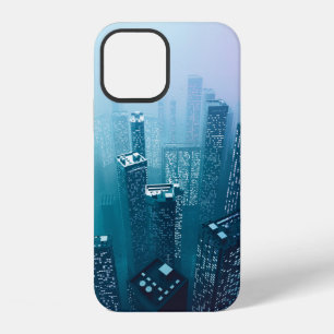 Future city downtown with skyscrapers in neon cybe iPhone 12 case