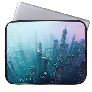 Future city downtown with skyscrapers in neon cybe laptop sleeve