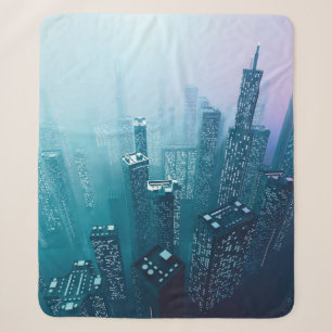 Future city downtown with skyscrapers in neon cybe sherpa blanket