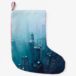 Future city downtown with skyscrapers in neon cybe small christmas stocking