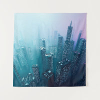 Future city downtown with skyscrapers in neon cybe