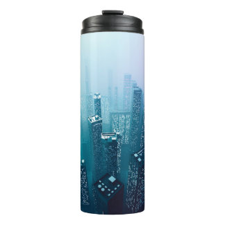 Future city downtown with skyscrapers in neon cybe thermal tumbler