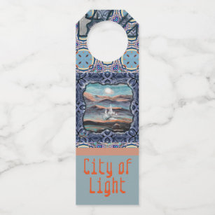 Future City of Light unusual ornate futuristic Bottle Tag