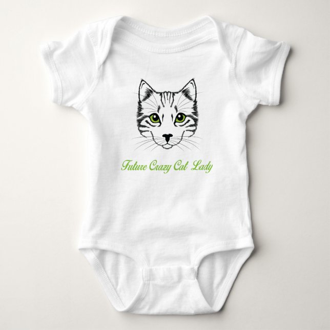 Future Crazy Cat Lady Baby Bodysuit with Cat Face (Front)