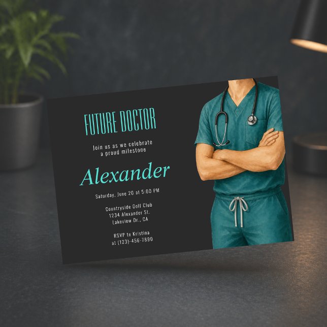 Future Doctor Graduation Photo Invite (Future doctor graduation invite, modern teal medical celebration design)