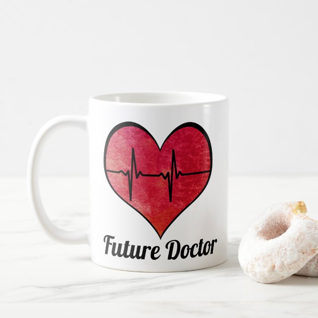 Future Doctor - Red Watercolor EKG Heart Coffee Mug (With Donut)