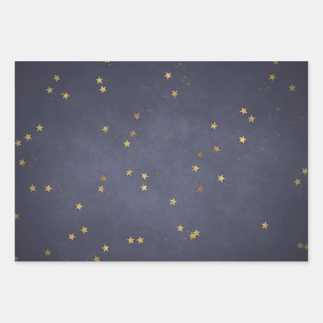 Future Dusk Gold Stars Wrapping Paper Sheet (Front)