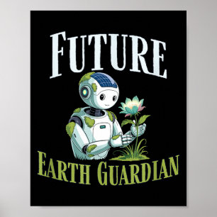Future earth guardian cute robot solarpunk earth poster