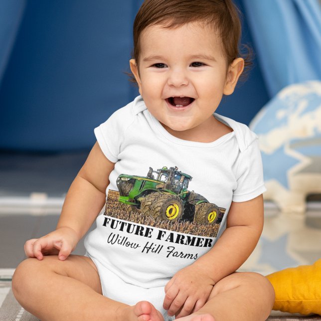 Future Farmer Tractor Farm Name Custom Equipment Baby Bodysuit (Creator Uploaded)