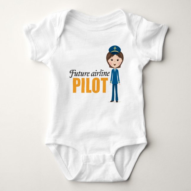 Future female airlane pilot cartoon girl baby baby bodysuit (Front)