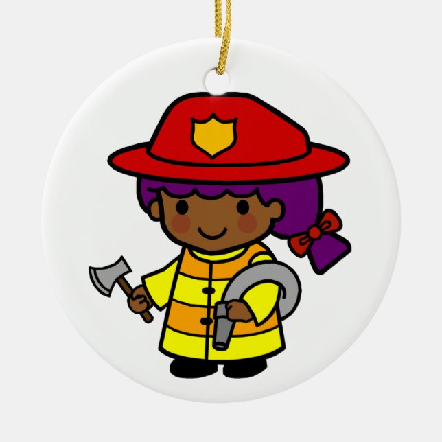 Future Firefighter Girl with Axe and Hose Ceramic Ornament (Front)