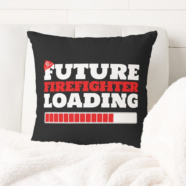 Future Firefighter Loading Firetruck Décor Cushion (Future Firefighter Loading Throw Pillow in Black. Great for any Children's bedroom or Kid Nursery)