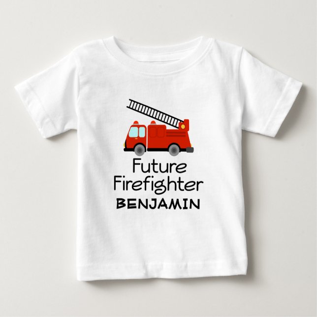 Future Firefighter Personalised Fire Truck Boys Te Baby T-Shirt (Front)