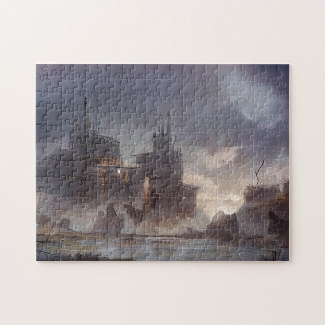 Future Fortress Sea Water Clouds Rain Nature Scifi Jigsaw Puzzle (Horizontal)