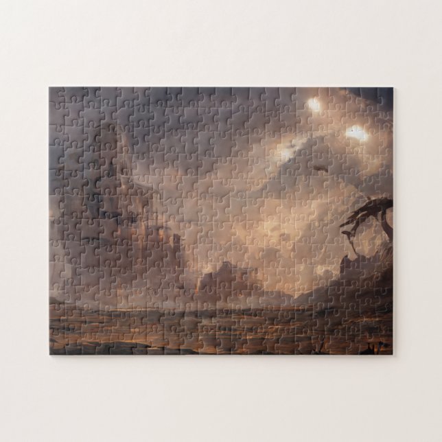 Future Fortress Sea Water Clouds Rain Nature Scifi Jigsaw Puzzle (Horizontal)