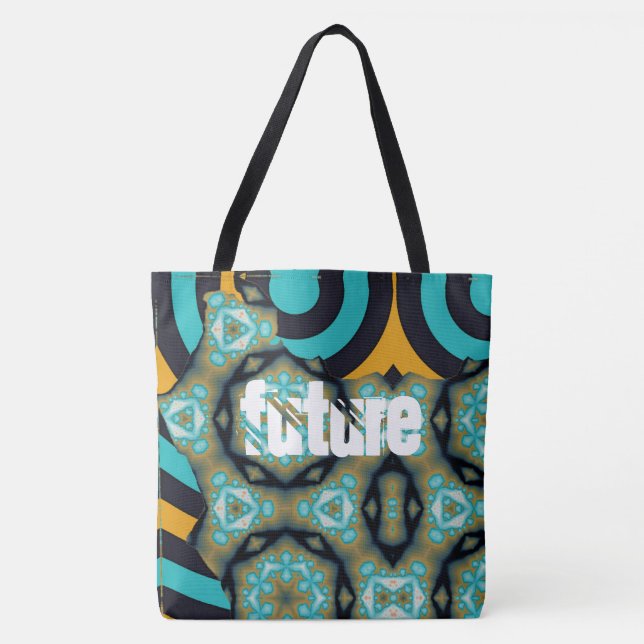 Future -Fractal and geometric pattern in turquoise Tote Bag (Front)