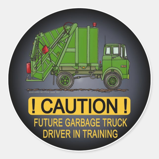 Future Garbage Truck Green Driver Kids Sticker (Front)