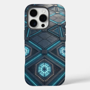 Future grid technology node glowing path 3D tiles iPhone 16 Pro Case