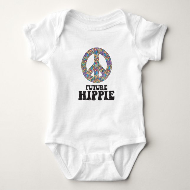 Future Hippie - Distressed Flower Peace Sign Baby Bodysuit (Front)