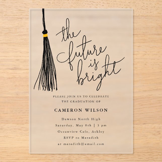 Future Is Bright Black Tassel Graduation Party Acrylic Invitations (Front)