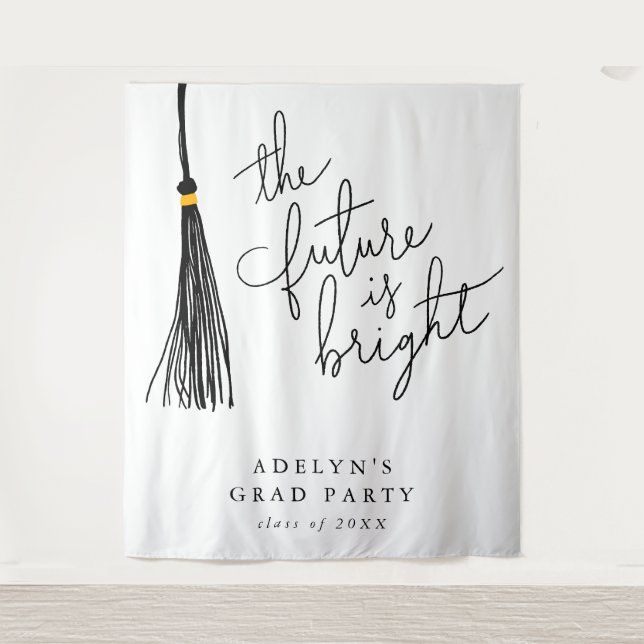 Future Is Bright Black Tassel Modern Tapestry (Front)