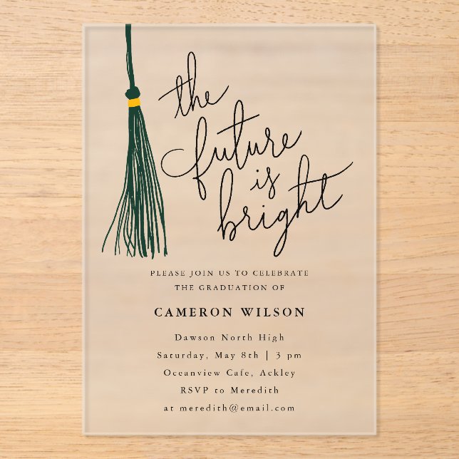 Future Is Bright Green Tassel Graduation Party Acrylic Invitations (Front)