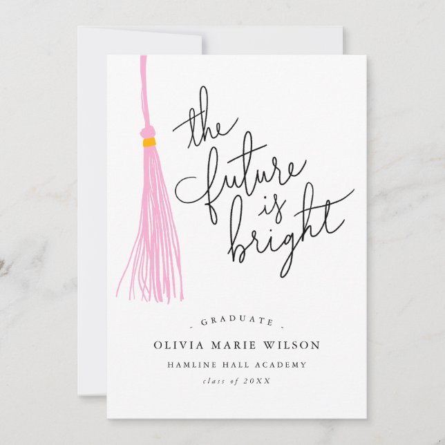 Future Is Bright Light Pink Tassel Graduation Invitation (Front)