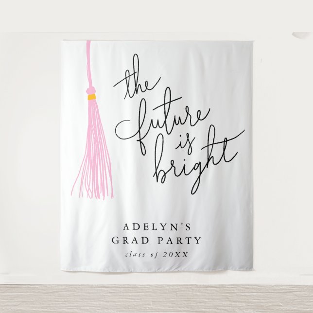 Future Is Bright Light Pink Tassel Modern Tapestry (Front)