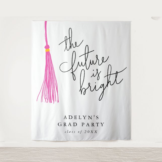 Future Is Bright Pink Tassel Modern Tapestry (Front)
