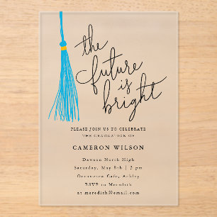 Future Is Bright Sky Blue Tassel Graduation Party Acrylic Invitations