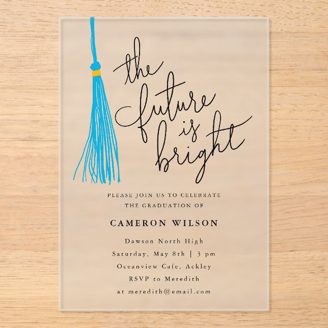 Future Is Bright Sky Blue Tassel Graduation Party Acrylic Invitations (Front)