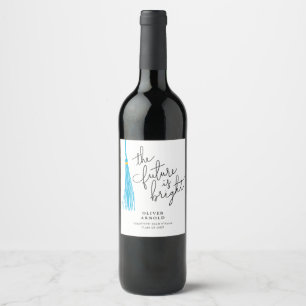 Future Is Bright Sky Blue Tassel Quote Grad Party Wine Label