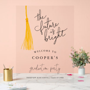 Future is Bright Yellow Tassel Grad Party Sign