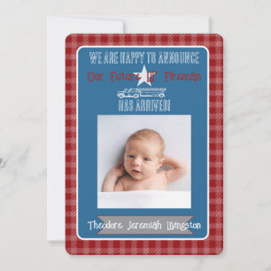 Future Lil’ Fireman-Birth Announcement gingham