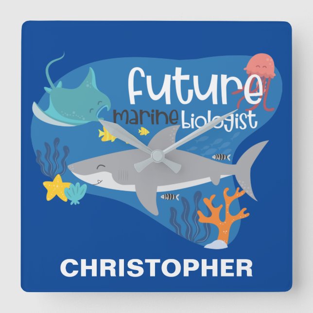 Future Marine Biologist With Name Sign Square Wall Clock (Front)