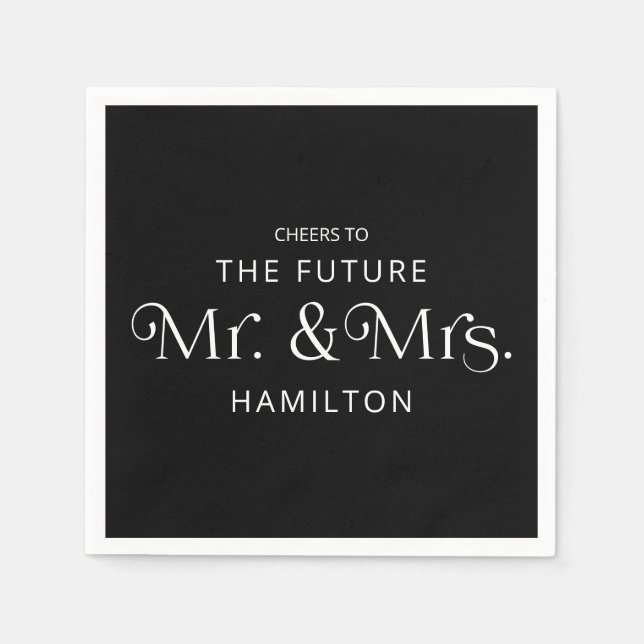 Future Mr and Mrs Engagement Party Black Napkin (Front)