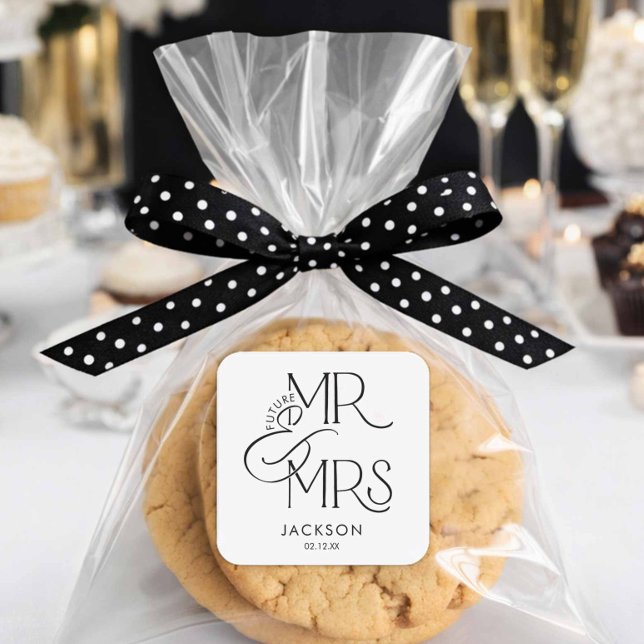 Future Mr and Mrs Engagement Square Sticker (Future Mr and Mrs Engagement Favor stickers)