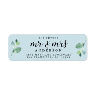 Future Mr Mrs Blue Foliage Wedding Return Address Label