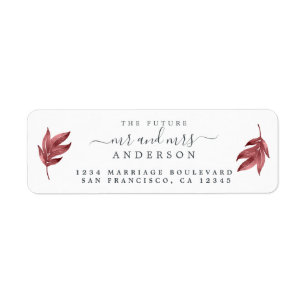 Future Mr Mrs Burgundy Leaf Wedding Return Address Return Address Label